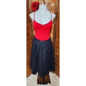 Pink Tartan Women's Inverted Pleat A-Line Textured Black Knee Length Skirt Sz 12